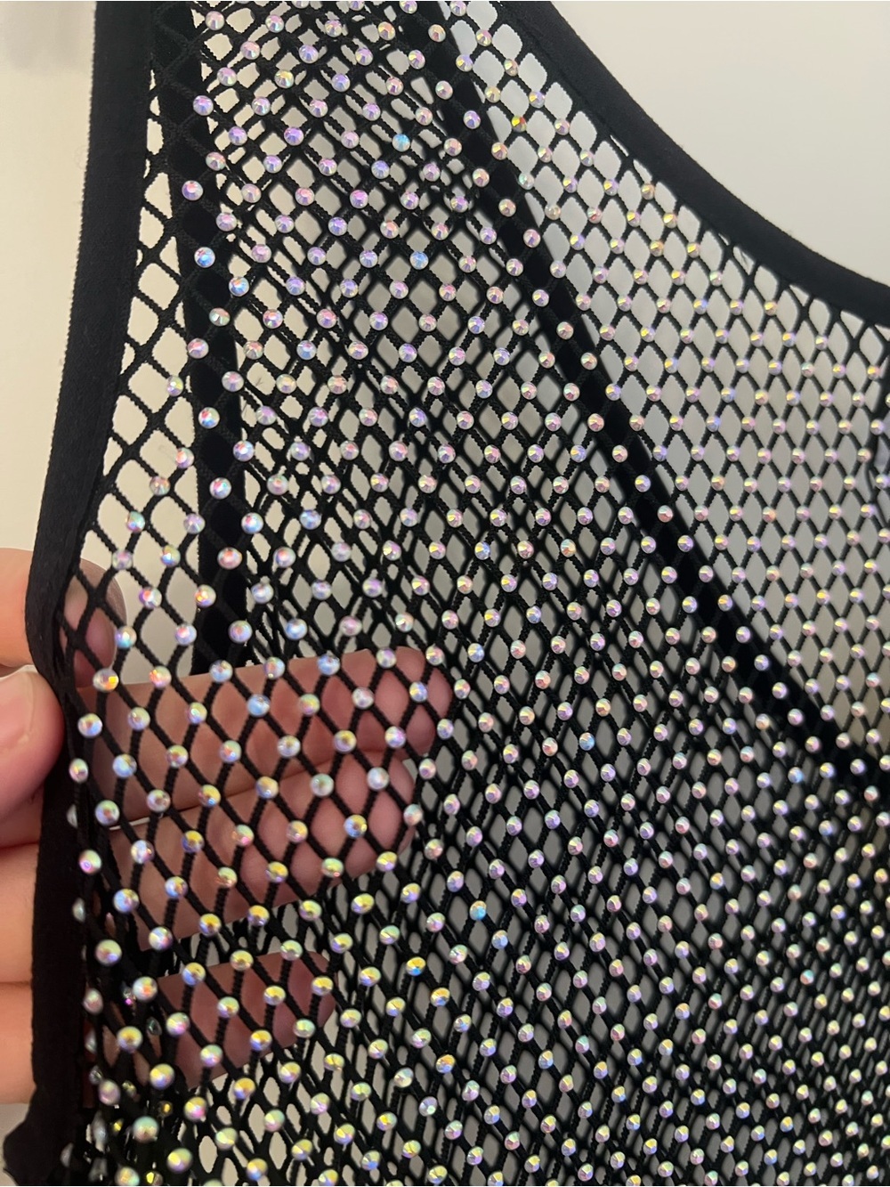 Iridescent swim cover fishnet sheer dress